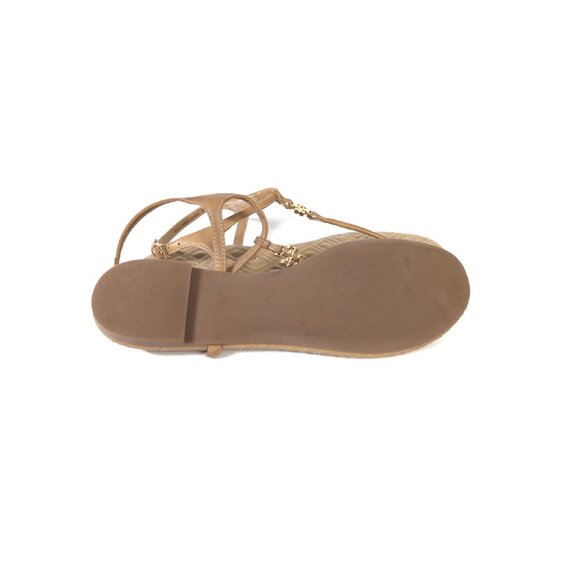 Tory Burch Sandals T-strap Flats Nude Leather Womens Size 7 - Picture 8 of 9